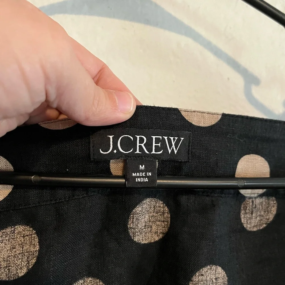 J Crew Women's Square Neck Long Sleeves Button Linen Blouse Polka Dot Medium - Picture 3 of 7